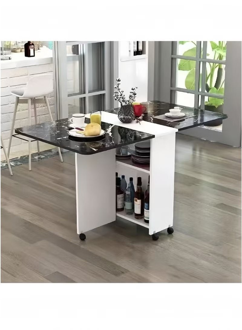 Folding Dining Table Drop Leaf Table with 6 Wheels, Kitchen Table with 2-Layer Storage Shelves, Multifunctional Extension Space Saving Dinner Table for Bedroom Dining Room Home
