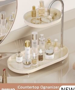 DUNISO 2 Tier Bathroom Countertop Organizer, Multifunction Vanity Storage Tray with Metal Handle, Jewelry & Cosmetics Display Stand, Simple Design Storage Rack, Counter Trays for Bathroom, Kithen, Vanity, Porch