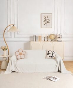 Noon East Chenille Sofa Cover, Slipcover, Universal Fit for 1,2,3 & 4 Seater, Solid Color, Size 180x260 cm - Cream