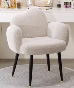 fashionhome Modern Minimalist Design Single Sofa Comfy Fluffy Vanity Chair Elegant Makeup Desk Chair Ergonomic Backrest Dinning Chair with Armrests for Bedroom Living Room 45x47x81 cm