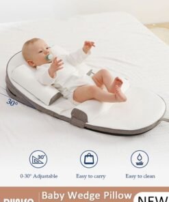 DUNISO Baby Wedge Pillow, Baby Crib Nursery Pillows, Ergonomic Anti Vomiting Pillow, Prevent Spitting Flat Head Reflux, 0-30° Height Adjustable Relieves Vomiting Milk, Intestinal Colic, Baby Sleeping Nest with Side Rails