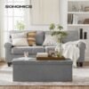 SONGMICS Stool with Storage Space,Folding Bench, 38 x 110 x 38 cm Footstool, Storage Box, Maximum Load 300 kg, for Living Room, Bedroom, Hallway, Ash Grey