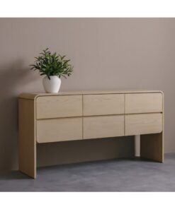 DANUBE HOME Cassie 6 Drawer Wide Dressing Cabinet Durable Vanity Table Dressing Makeup Desk With Storage Modern Design Bedroom Furniture L 160 x W 45 x H 84.5 cm-Natural/Ashwood