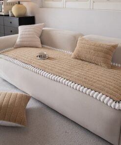 Sofa Cushion Solid Wood Thickeneded Plush Anti-Slip Straight Row One-Piece Cushion Leather Sofa Cover Cloth
