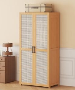 keke Bedroom Coat Rack Home Wardrobe Light Luxury Side Cloth Hanging Light Brown With Multiple Shelves 60*42*160cm