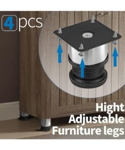 Alternative view of Furniture Legs, 4 Pack Stainless Steel Furniture Legs with Screws, 5 cm Adjustable Furniture Cabinet Round Metal Legs, Adjustable Furniture Feet for TV Stand, Sofa, Cabinet
