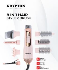 KRYPTON 8-in-1 Hair Styler With 7 Attachments, Smooth And Easy-to-use Design, Safety Cut Off Feature, 360-degree Swivel Cord, Cool Function, And Perfect For Salon Pink