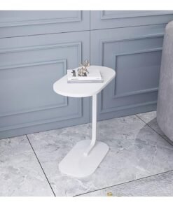 DubaiGallery Side Table NAN C-Shaped, Metal Frame MDF Simple Tea for Hotel Famous and Famous Special-Shaped Table, White/Walnut Color - Image 3