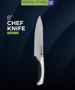 Royalford 8'' Chef Knife Premium Quality Premium-Grade Extra-Sharp Ss Blade With Convenient Ss+Abs Handle 33.5X4.5X2.2 Cm Silver 8inch