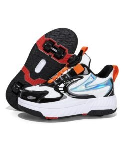 Huitich XF18 Four-Wheel Roller Skate Shoes Unisex Sports Sneakers with Hidden Wheels (White/Black with Orange,  Size 34 – Inner length: 22 cm)