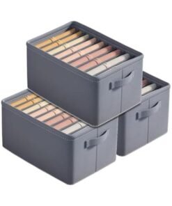 HOOKOR Wardrobe Clothes Organizer, 3 Pack Closet Organizers and Storage with Handles, White Foldable Fabric Drawer Organizers Dividers for Clothing (25-03)