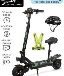 Lucky Liang L2 Pro with Seat Electric Folding Scooter, 1500W Motor, 48V 18Ah Battery, 10-Inch Off-Road Tires, 50KM Range, 60KM/H Speed, Rear Suspension, 3-Speed Modes, Digital Display + Free Helmet & Vest