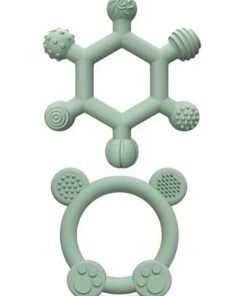 CleanWave - The Pure Effect 2-Pack Green Baby Silicone Teether Set –Soft Panda Ring & 6-Texture Chew Toy for Infants,Gentle Gum Massage,Food-Grade,BPA-Free Silicone,Dishwasher Safe, Developmental Sensory Toy & Perfect Baby Gift