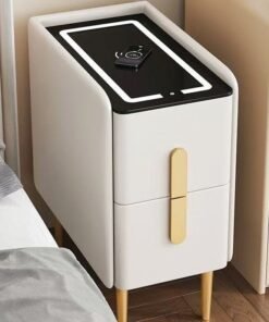Raffine Multifunction Smart Wireless Charging Nightstand Intelligent Design Tri Color Adjustable Light and USB Port Features Side Table with Two Storage Drawers for Bedroom Living Room 30x40x48 cm