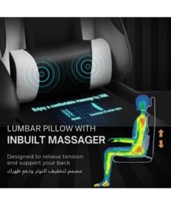 GTPLAYER #1USA Ergonomic Gaming Chair with USB Massage Cushion, Footrest & Armrests – PU Leather Computer Video Game Desk Chair with Adjustable Lumbar Support & Headrest for Gaming & Office (White) White