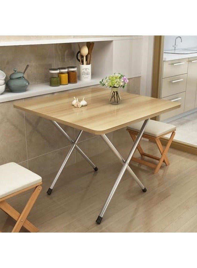 GGEROU Folding Table, Foldable Camping Table, Outdoor Picnic Table, Dinner Folding Table with Wooden Top and Metal Frame, 60 * 60 * 72cm