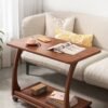 Sharpdo Living Room Sofa C-Shaped Push-Pull Small Coffee Table With Wheels Double-Layer Solid Wood Mobile Side Table 60*40*65cm