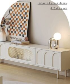 Alternative view of Merry Moments Cream White TV Unit Entertainment Unit TV Media Console Contemporary Style TV Stand Luxury TV Unit TV Cabinet MDF Board Fashionable White Finish L200xH46xW30 cm