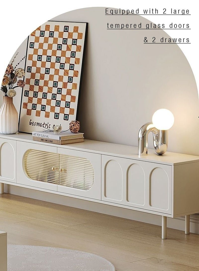 Merry Moments Cream White TV Unit Entertainment Unit TV Media Console Contemporary Style TV Stand Luxury TV Unit TV Cabinet MDF Board Fashionable White Finish L200xH46xW30 cm - Image 2