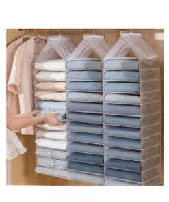 DUNISO 2 pieces Hanging Wardrobe Clothes Organiser with 12 Shelves Foldable Closet Clothing Storage Dividers Cabinet Pants Shelf
