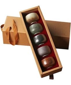 XiuWoo Set Of 5 Double Walled Ceramic Espresso Coffee Cup Multicolour 100ml
