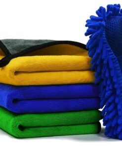 Coralblue Car Towel Microfiber Cleaning Cloth - 3 Towel with Washing Sponge- Multipurpose  Towel for Washing Drying Dusting