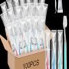Maxcheck 100 Sets Disposable Toothbrushes Bulk with Toothpaste and Dental Floss Individually Wrapped Travel Toothbrush Set Homeless Supplies for Hotel Guest