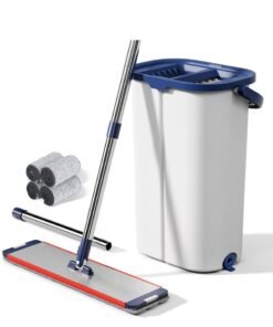 Large Mop and Bucket with Wringer Set for Home, Hands Free Flat Floor Mop and Bucket System with 4 Washable Microfiber Pads, Wet and Dry Use, Mops for Floor Cleaning, Two Bucket Mop System