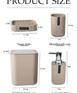 Alternative view of DUNISO 4 pieces of Bathroom accessories set, Home Bath Supplies set, plastic wave pattern toiletries set, with lotion bottle, desktop trash can, mouthwash cup, soap tray (beige)