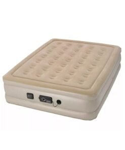 TIGER Queen-Size Inflatable Mattress with Built-in Pump – Single Chargeable Beige | Self-Inflating Double Height Air Bed with Adjustable Firmness | Dual Chamber Design, Built-in Nightlight, and USB Port | Raised Flocked Velour Surface for Full-Body Support | Includes Carry Bag