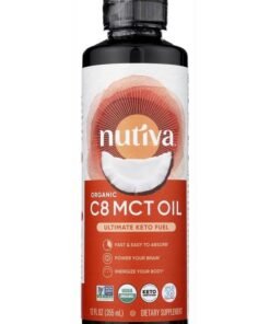 Nutiva Organic C8 MCT Oil, Ultimate Keto Fuel from Non-GMO Coconuts, 14g MCT 12 Fl Oz, USDA Organic, Whole 30, Vegan & Gluten-Free, Energy Boost to Coffee, Shakes and Salads
