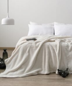 MORANO Fluffy Soft Blanket | Double Size 220x240 cm | Plush Stripes Texture 310 gsm | Color - Soft Ivory | Ideal for Beds, Sofa or Travel
