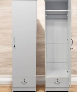 Multi Home Furniture Single Door Wardrobe for Clothes with Drawer Lock, Engineered Wood Storage Cabinet Cupboard for Bedroom Furniture, White Finish Almirah for Clothes
