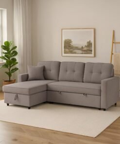 Royaloak Ranger Fabric Sofa Bed with Storage 2 In 1 Convertible Design Upholstered Finish Lounger with Hidden Storage Pocket Springs for Comfort Square Armrest Modern Sofa Bed for Living Room and Compact Spaces