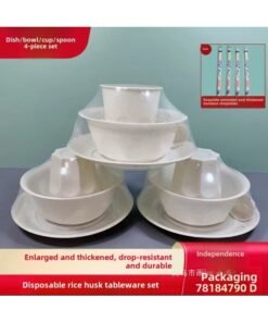 Rice Husk Disposable Tableware Four-piece Set Of Bowl And Chopsticks Suit Hotel Dining And Camping Environmentally Friendly Degradable Thickened Food Grade-Color:500 Sets Of Rice Husk Tableware Four-piece Set, Free Chopsticks, Individually Packaged, Special For Catering Photography
