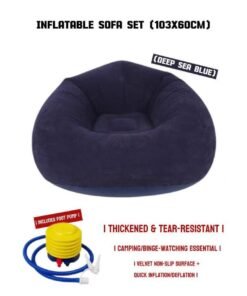 TNGames Blue Instagrammable Inflatable Sofa Set (103x60cm) | Velvet Non-Slip Surface & Quick Inflate/Deflate | Must-Have for Camping/Movie Nights | Includes Free Foot Pump | Thickened, Durable & Tear-Resistant