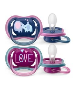 Philips Avent Soother Ultra AIR 18M+ For Girls, 2 Pieces | No.1 Brand Recommended by Moms Worldwide | Light, Breathable, BPA free, Orthodontic with Sterilization Case
