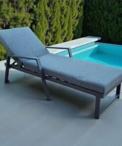 Alternative view of Premium Grey Aluminium Outdoor Sun Lounger with Adjustable Backrest – Grey Cushions , 2x SunBeds