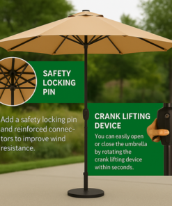 Velcro Round Outdoor Umbrella with Rotating Handle UV-Resistant Canopy for Patio & Garden Valet Parking