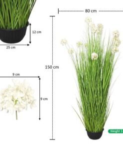 Yatai Decor Artificial Grass White Flower Plant | Faux White Flower with Grass in Pot |Indoor Floor Plant for Home, Office, Event & Outdoor Decor | Realistic Look