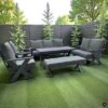 9-Seater Cross Legs Dark Grey Aluminium Garden Sofa with Big Table
