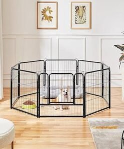 Alternative view of Dog Playpen Indoor Outdoor, Metal Pet Exercise Fence, Multiple Configurable Shapes, Heavy Duty Pen for Dogs (Black, 63x63cm, 8)