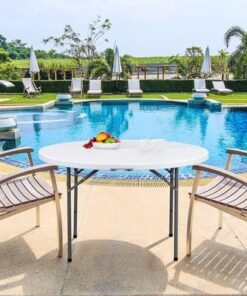 Plastic Folding Round Table Fold-in-Half Metallic Frame Portable Multi-purpose Carry Handle 10-12 Persons Dining Living Office Camp Picnic Beach Furniture DIA180*75cm - Image 3