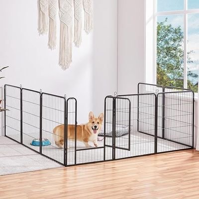 Dog Playpen Indoor Outdoor, Metal Pet Exercise Fence, Multiple Configurable Shapes, Heavy Duty Pen for Dogs (Black, 65x80cm, 8) - Image 2