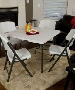 Lifetime 37 Inch Square, Fold In Half Table, Light Commercial, White Granite Colour, LFT-80100 - Image 3