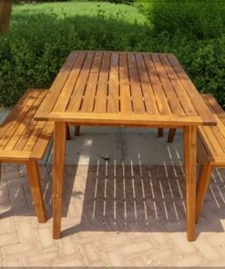Outdoor Wooden Table & Bench Set