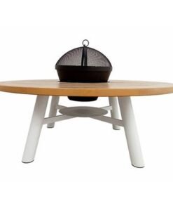 Small Round Fire Pit Table Color Natural Teak & White - Image 3