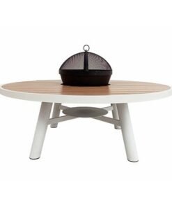 Small Round Fire Pit Table Color Natural Teak & White - Aluminium Frame - Image 3