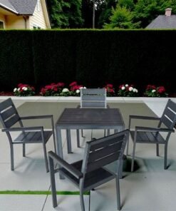 Modern 4 Seater Outdoor Dining Set – Metal Frame with Fibre-Wood Tabletop & Seats - Image 3