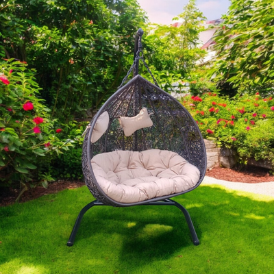 Hanging Egg Swing Chair with Stand Egg Chair Wicker Indoor Outdoor Hammock Egg Chair with Cushions 550lbs for Patio, Bedroom, Garden and Balcony - Image 3